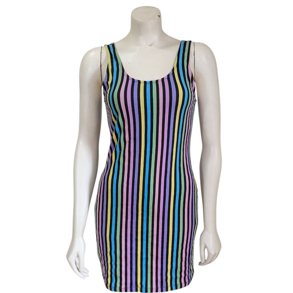 Motel Rocks Uniper Rainbow Stripe Dress Size Medium NWT